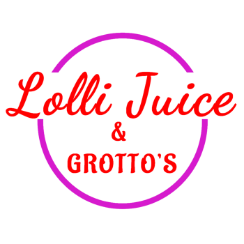 Lolli Juice Logo red letters and purple circle with a transparent background
